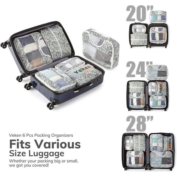 6 Pc Set Packing Cubes Luggage Packing Organizers for Travel Accessories - Picture 2 of 6